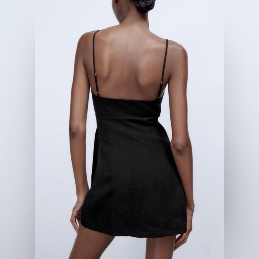 Zara Chic Black Spaghetti Strap Mini Wrap Dress - Picture 4 of 7